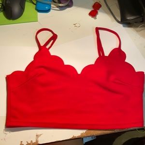 red scalloped crop top